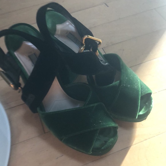 PRADA
Velvet Platform Sandals In Green/Black 391/2 - Picture 14 of 16